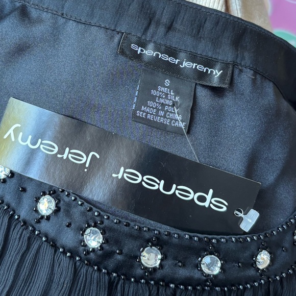 Y2K Vintage Black 100% Silk Tank Top
with Beaded Neckline Deadstock - Picture 3 of 5